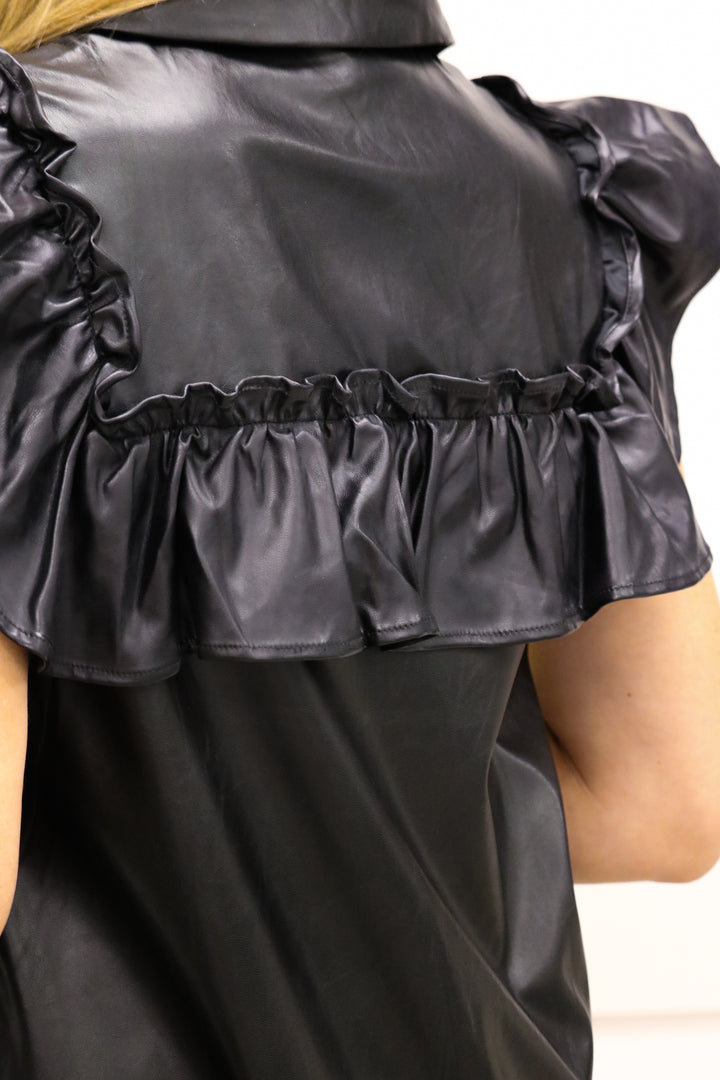 About Last Night Faux Leather Ruffle Dress