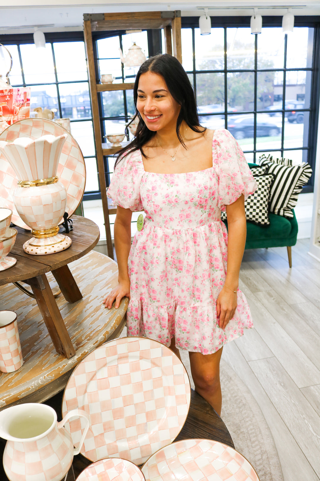 Delilah Bow Tie Mini Dress, Pink Floral