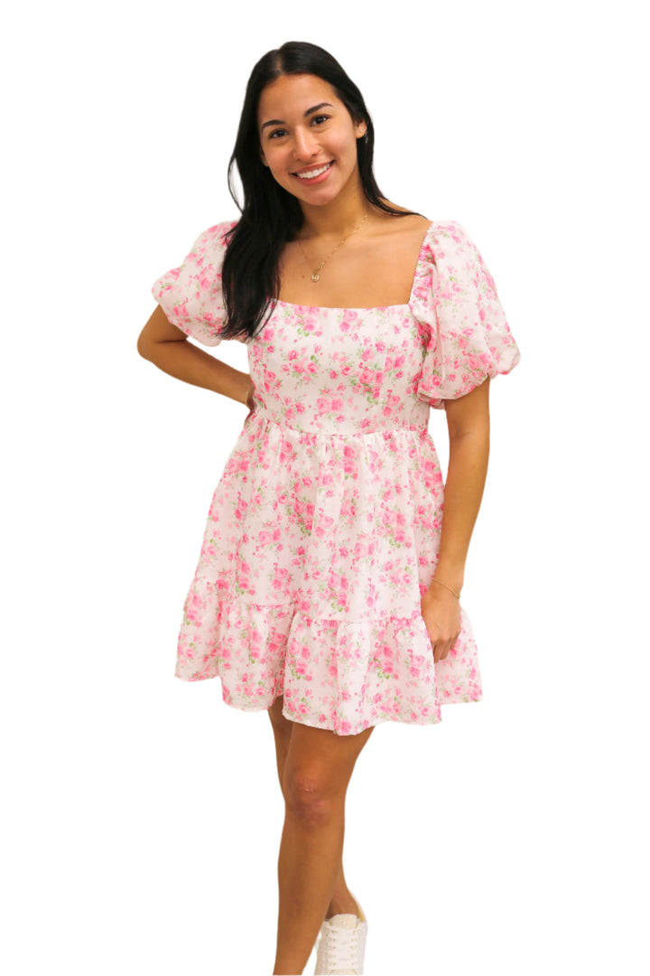 Delilah Bow Tie Mini Dress, Pink Floral