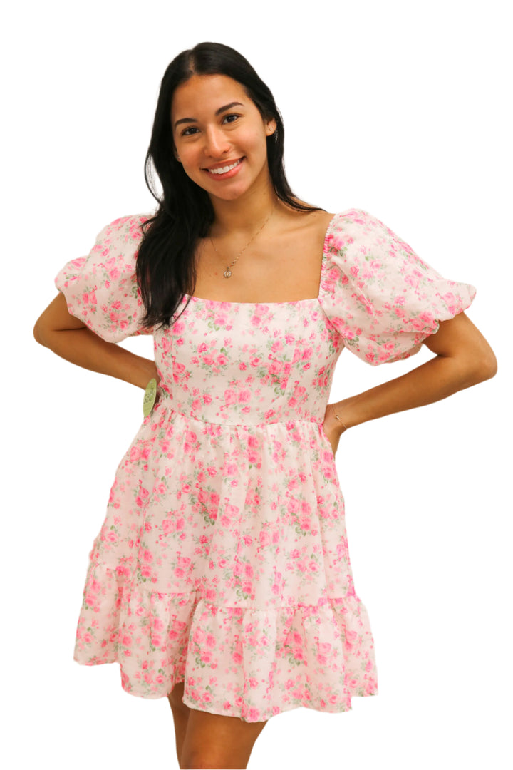 Delilah Bow Tie Mini Dress, Pink Floral