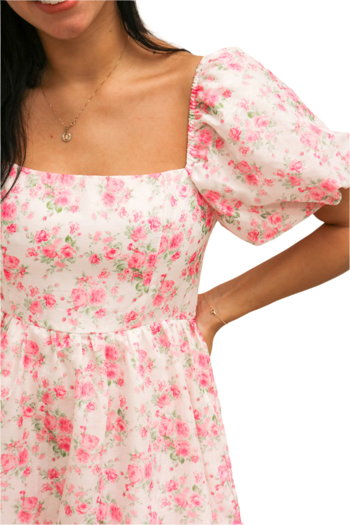 Delilah Bow Tie Mini Dress, Pink Floral