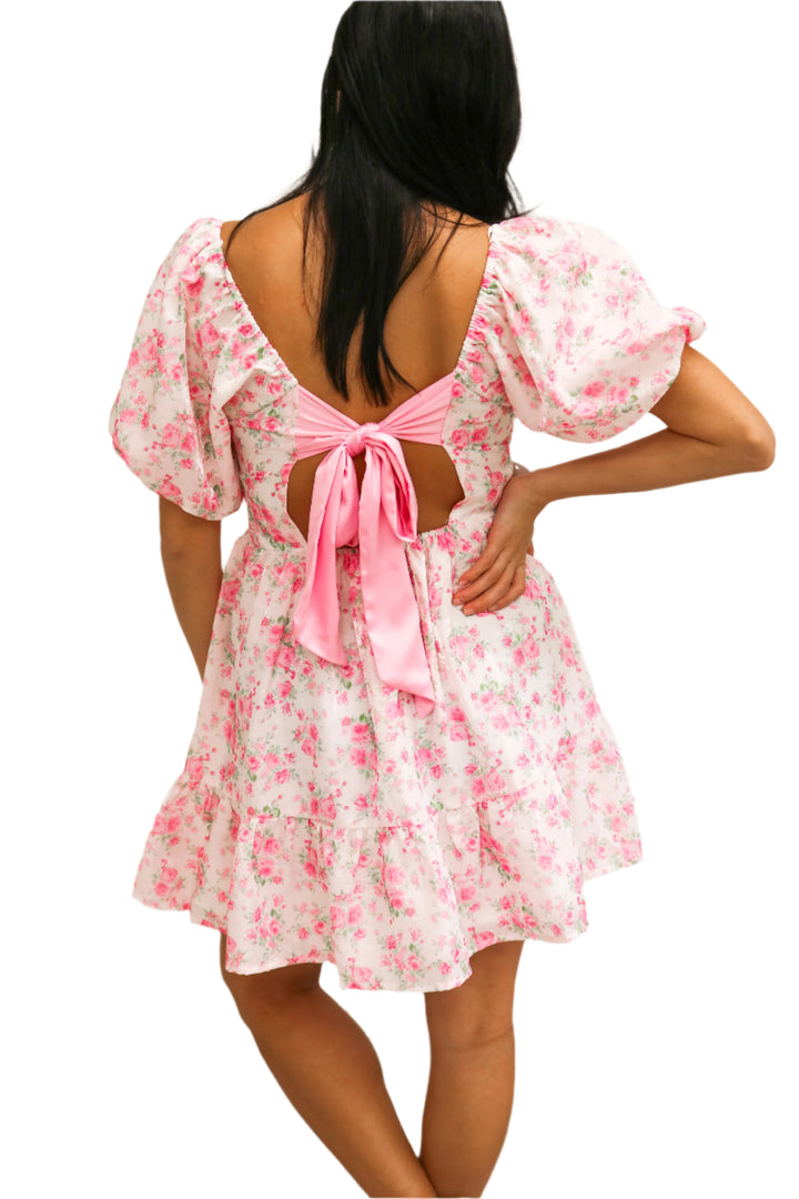 Delilah Bow Tie Mini Dress, Pink Floral