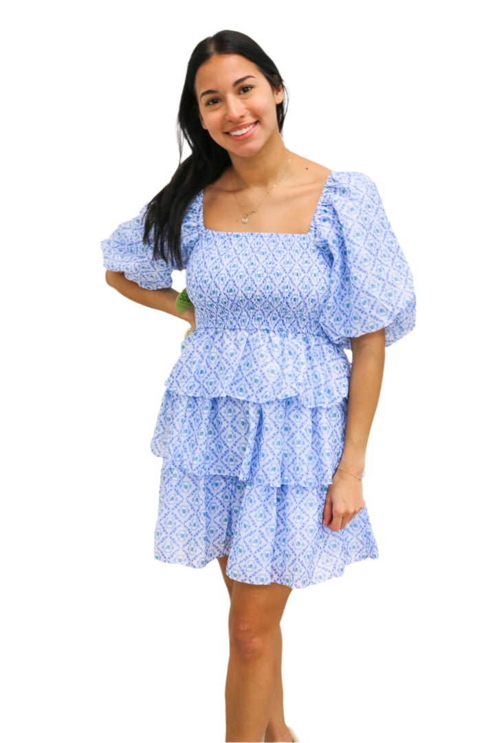 Picking Wildflowers Tiered Mini Dress, Blue