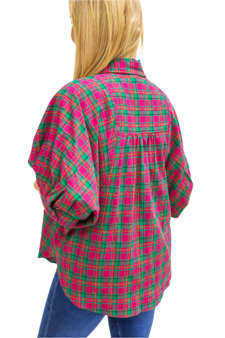 Sadie Oversized Button Down Top, Pink/Green Combo