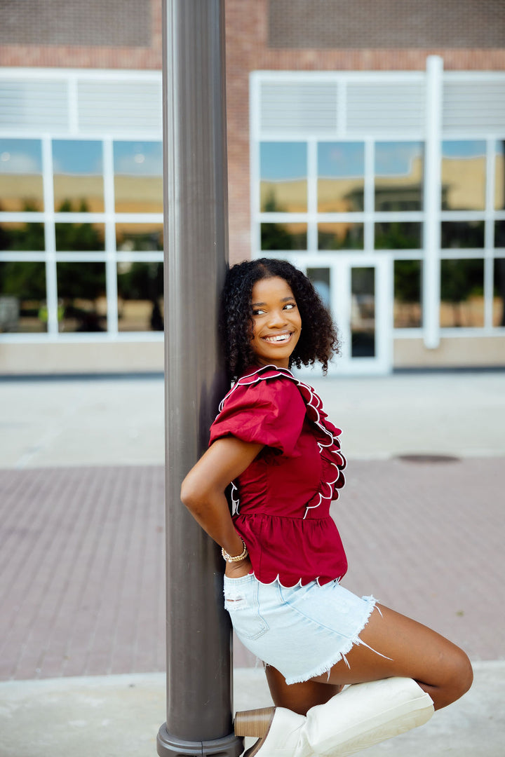 Always Right Peplum Top, Maroon