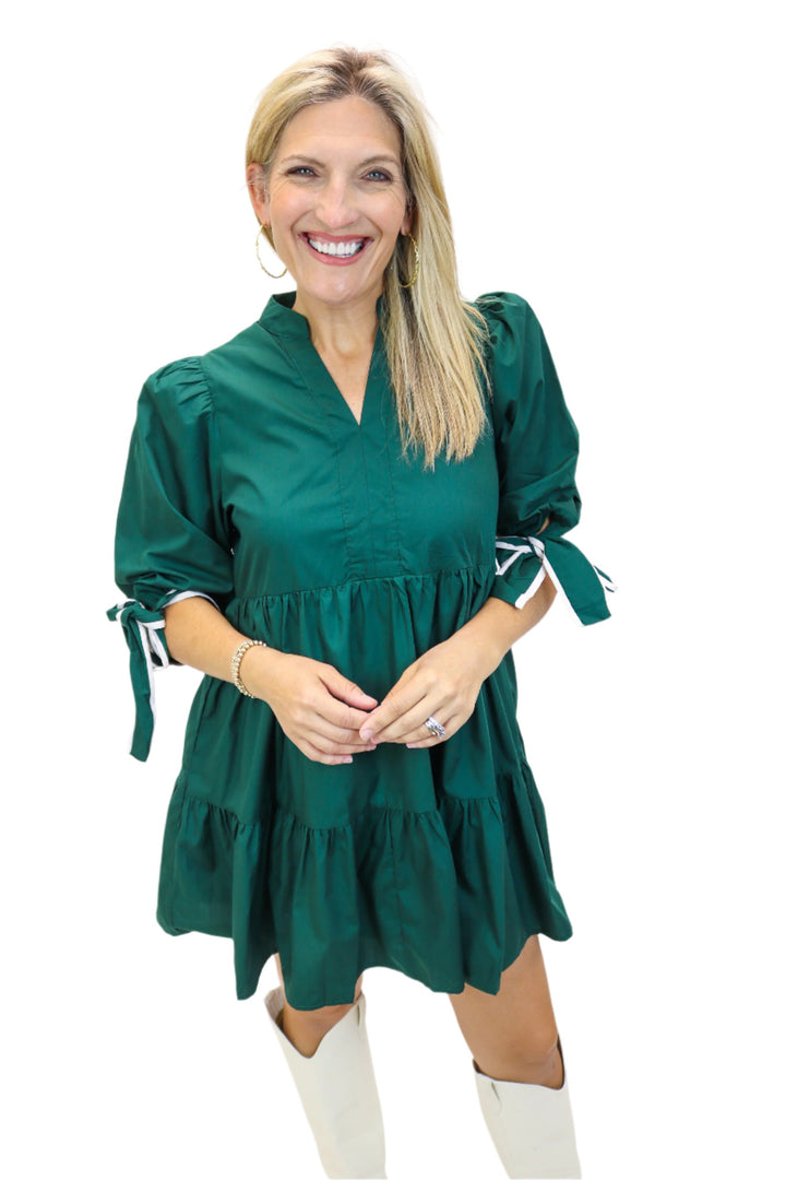 Days Go By Bow Sleeve Dress, Green