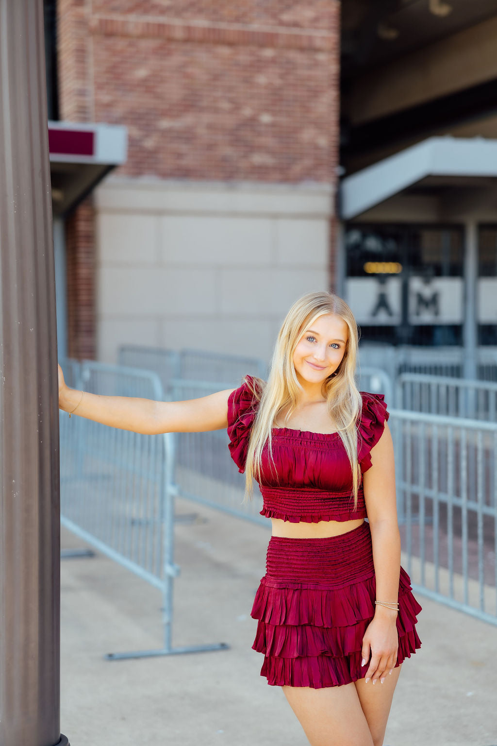 Let's Get Loud Ruffle Sleeve Crop Top, Maroon