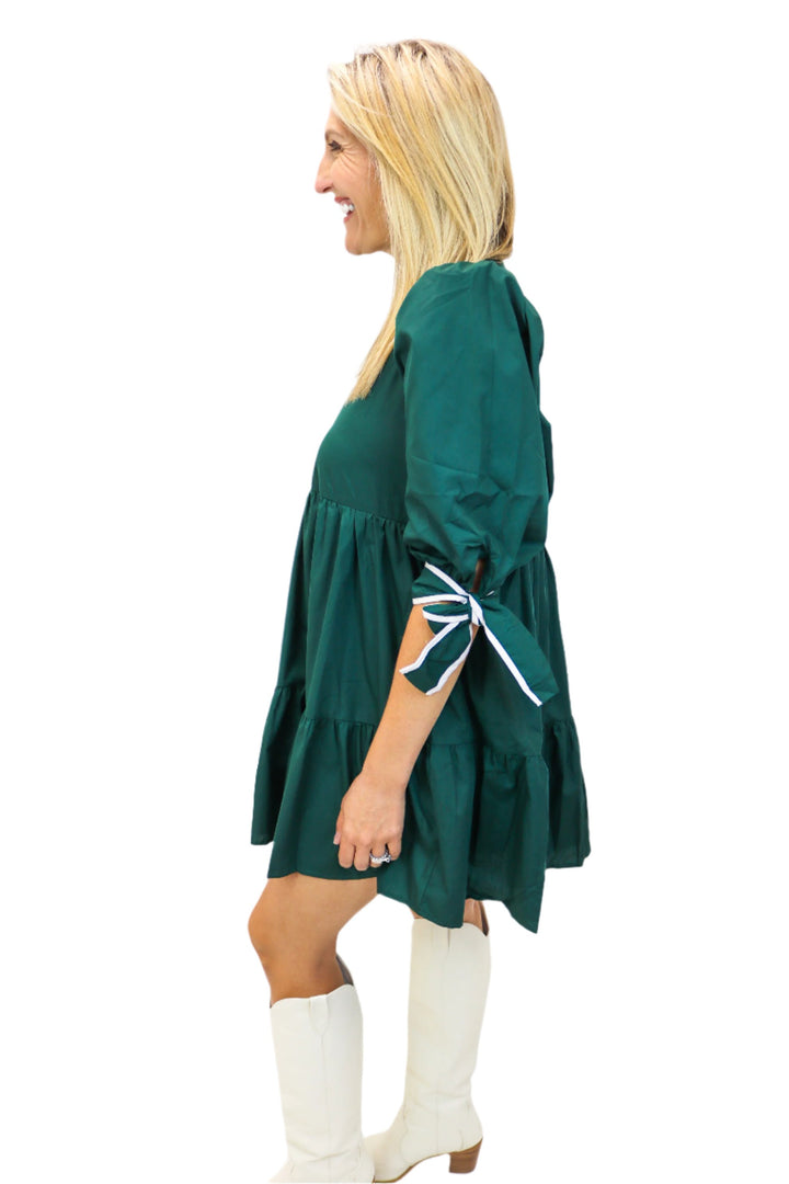 Days Go By Bow Sleeve Dress, Green