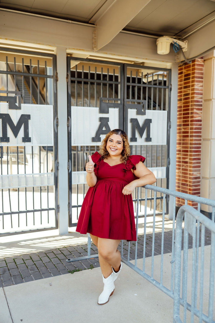 High Tide Ruffle Sleeve Dress, Maroon