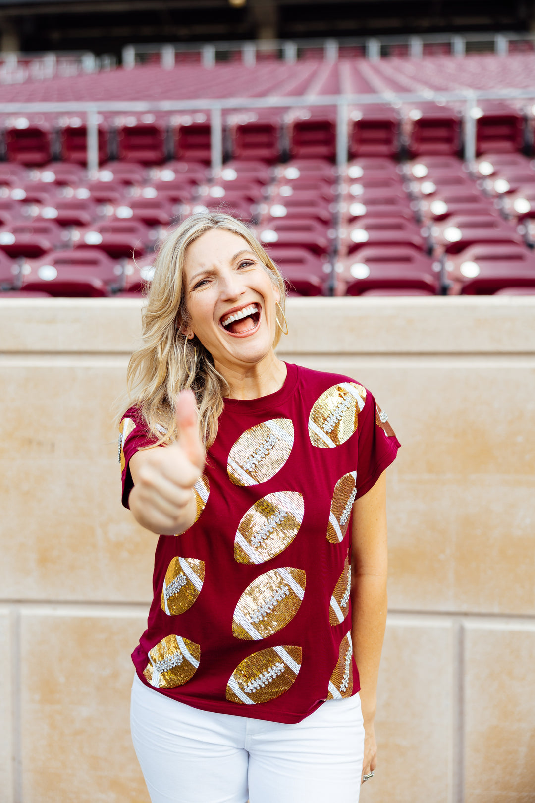 Maroon & Gold Rhinestone Lace Football Tee