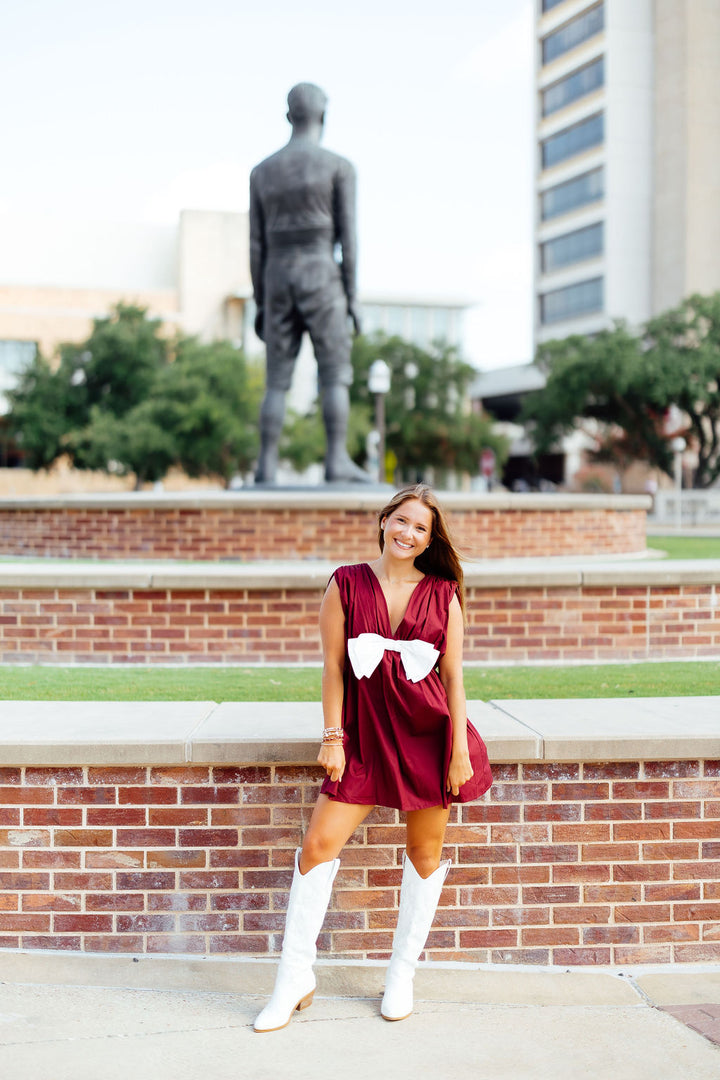 Hear Me Out Bow Romper, Maroon