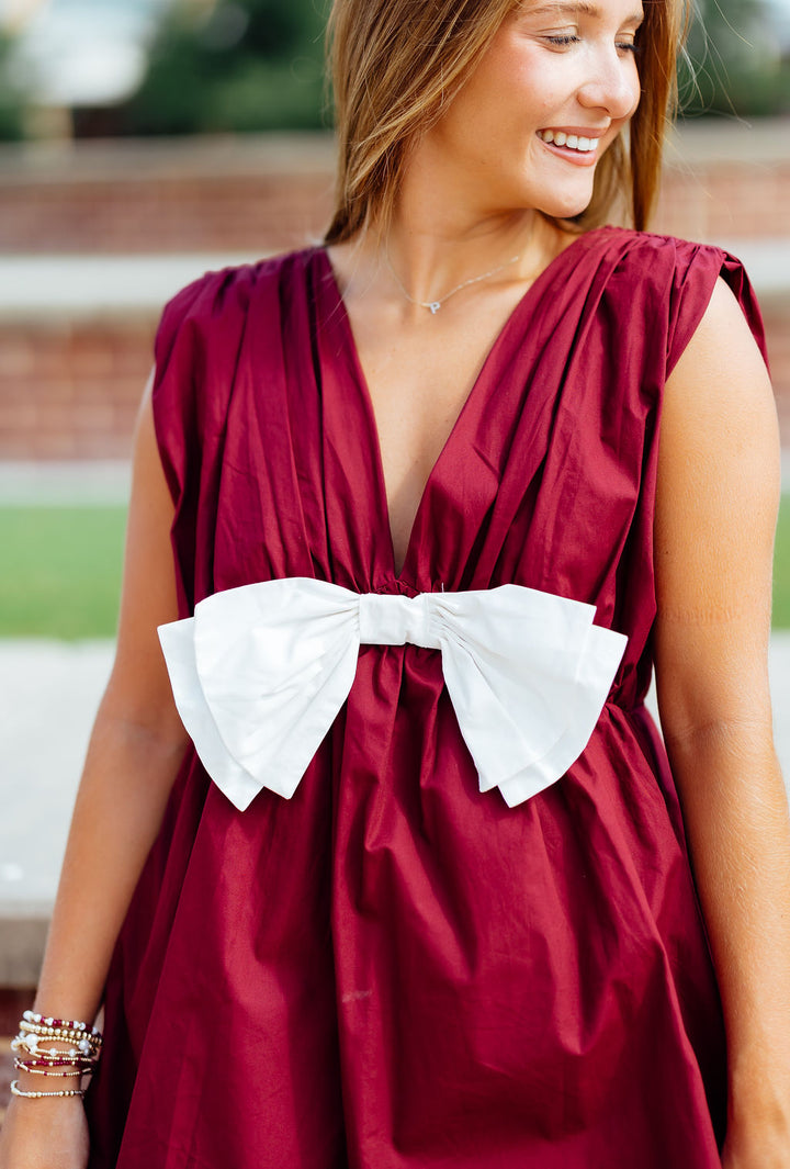 Hear Me Out Bow Romper, Maroon