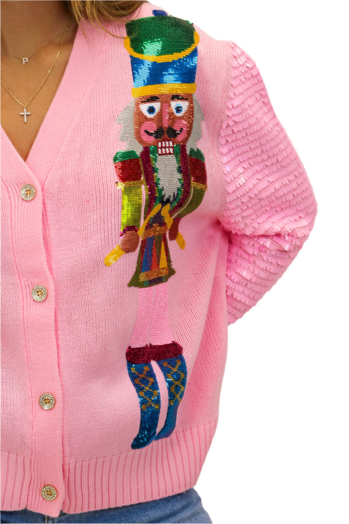 Pink Sequin Nutcracker Cardigan