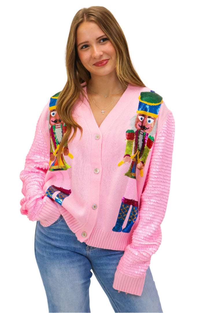 Pink Sequin Nutcracker Cardigan