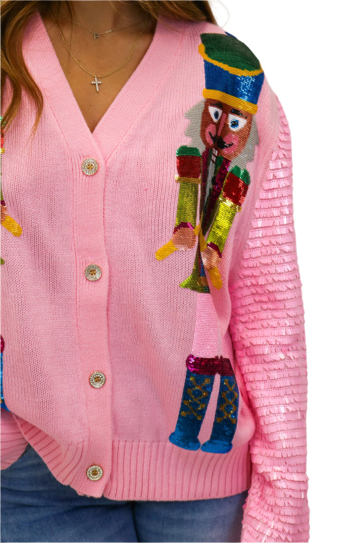 Pink Sequin Nutcracker Cardigan