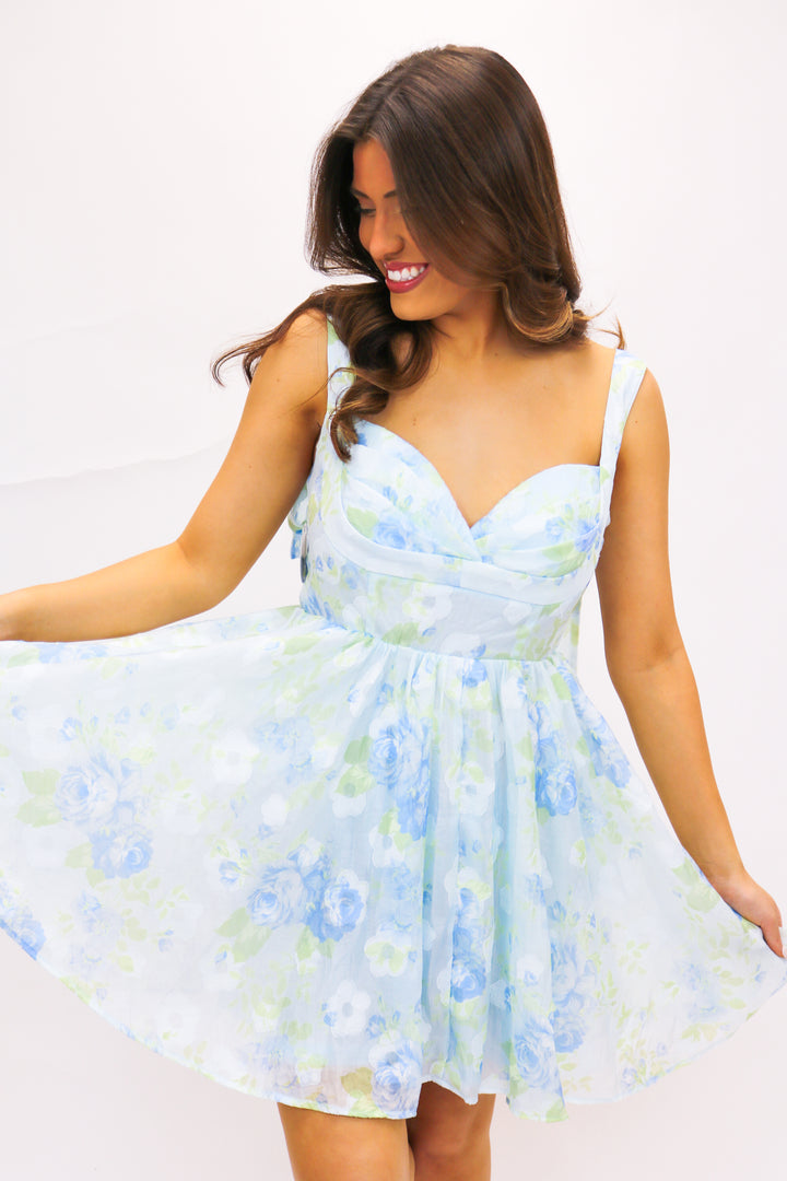 Dance With Me Shoulder Bow Dress, Blue