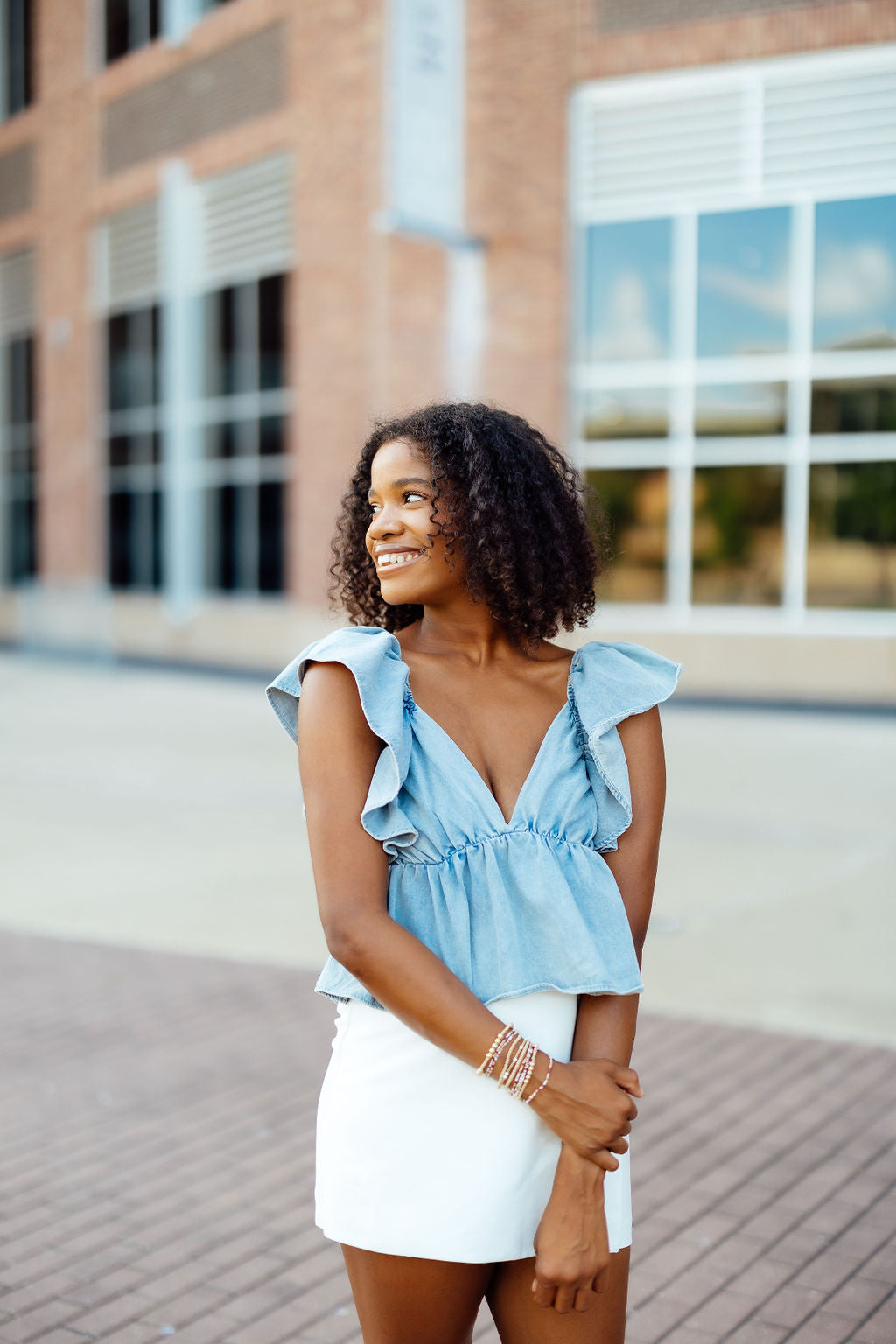 Easy Going Denim Tie Back Top