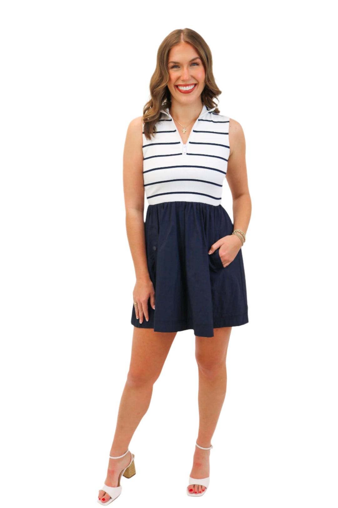 Lyon Dress, Navy Stripe