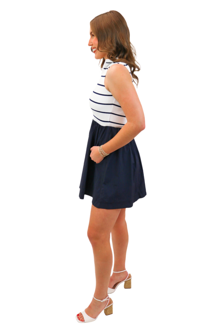 Lyon Dress, Navy Stripe