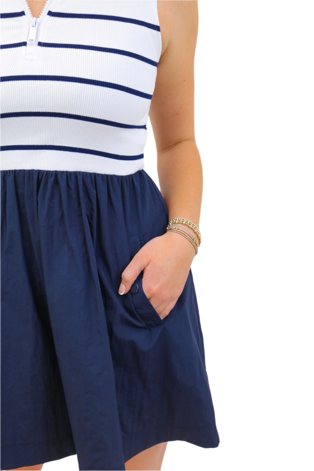 Lyon Dress, Navy Stripe