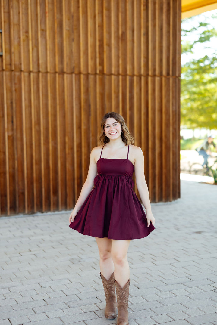 Perfect Vision Poplin Tie Back Dress, Maroon