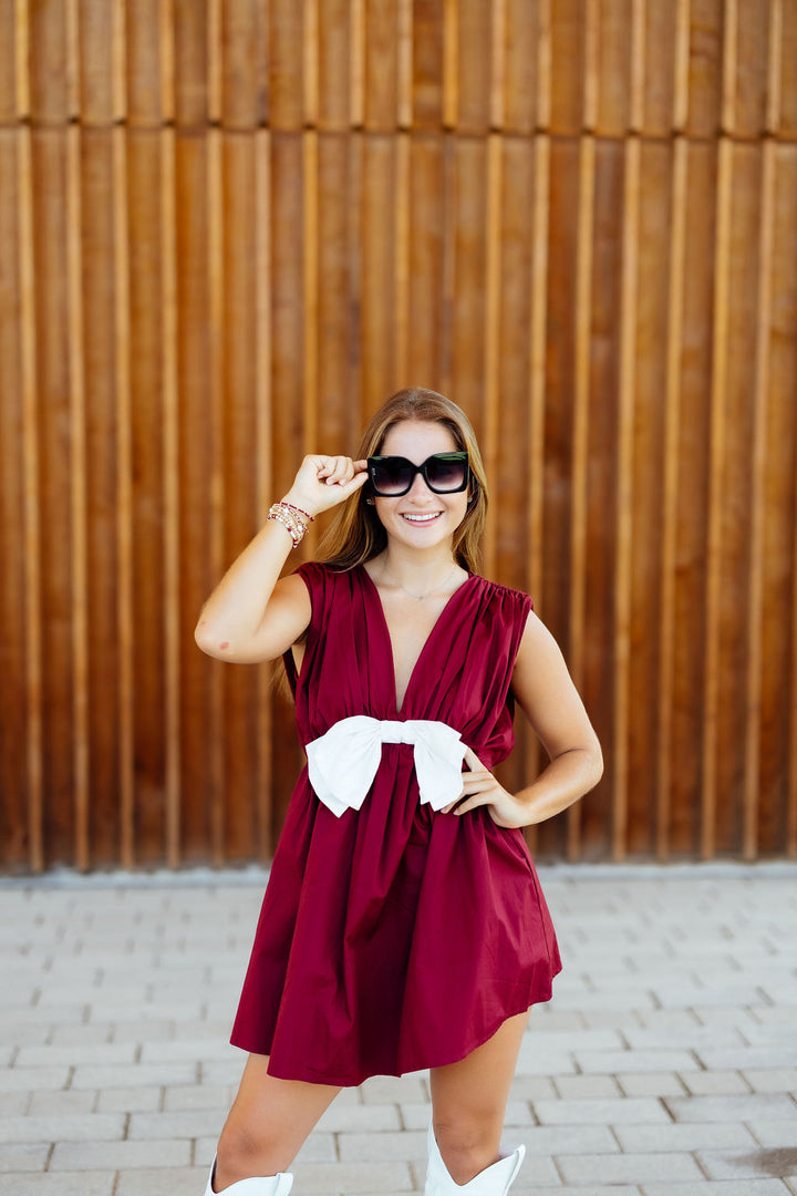 Hear Me Out Bow Romper, Maroon