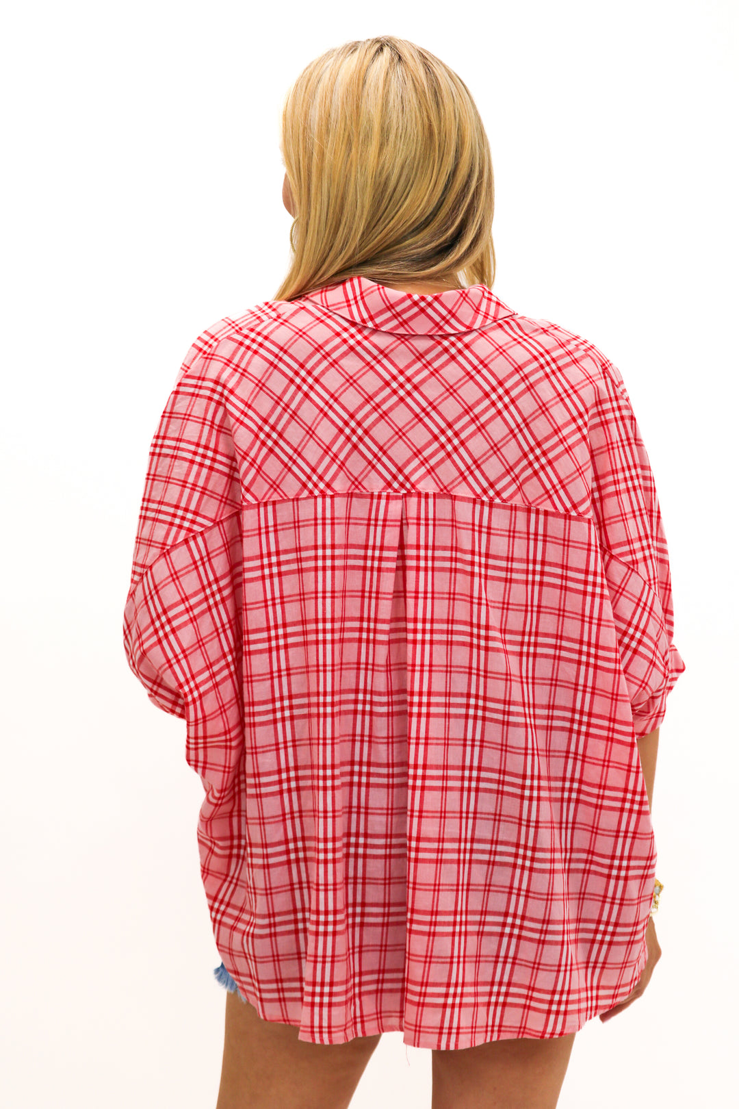 Sadie Oversized Button Down Top, Pink/Red Combo