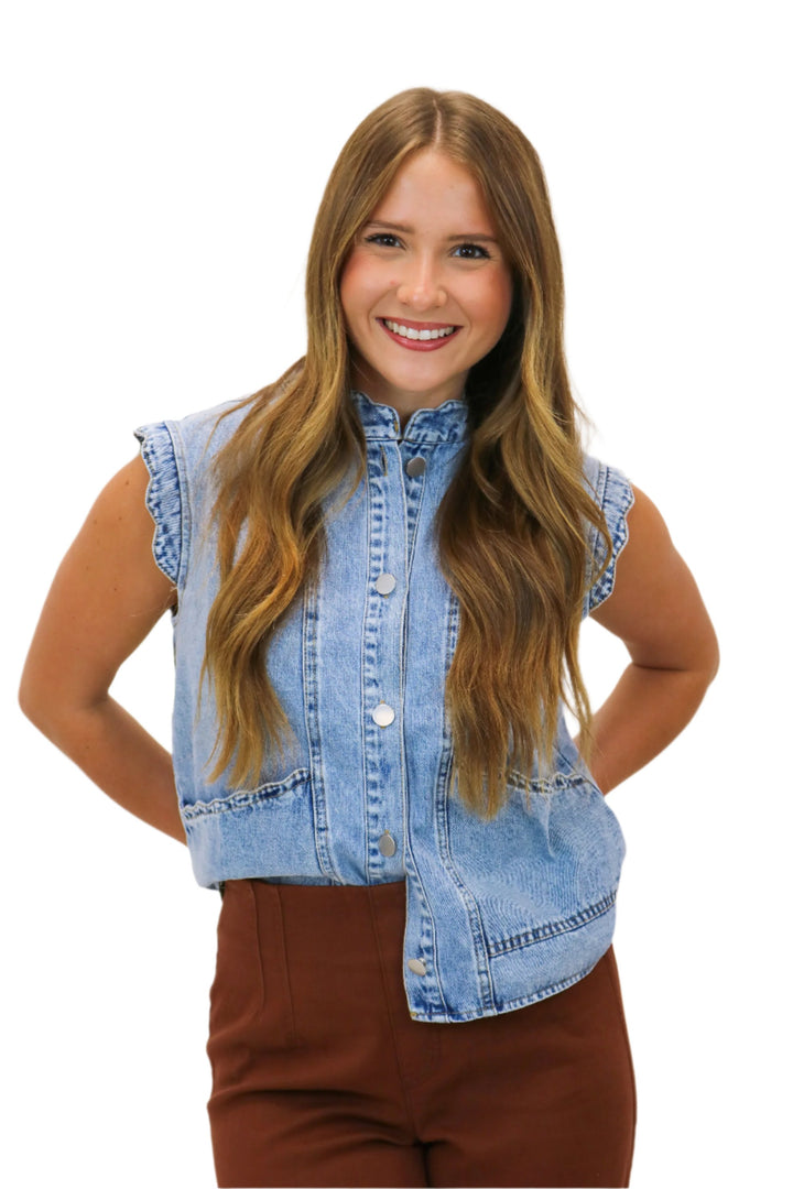 For The Girls Button Up Denim Vest