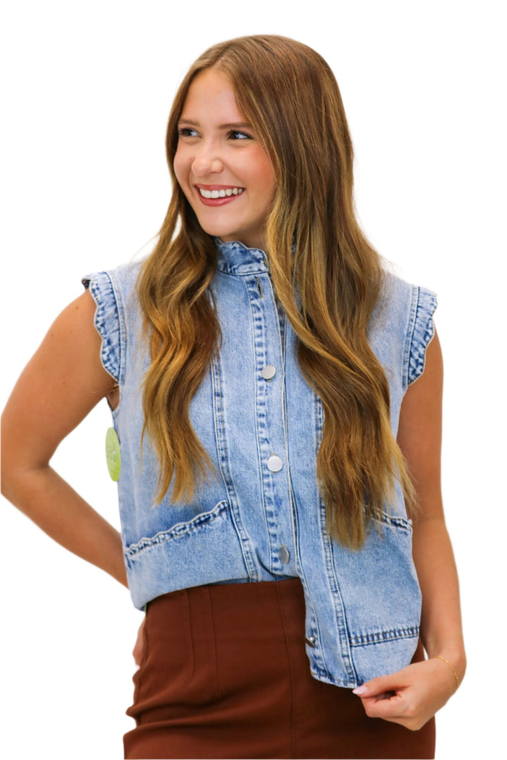 For The Girls Button Up Denim Vest