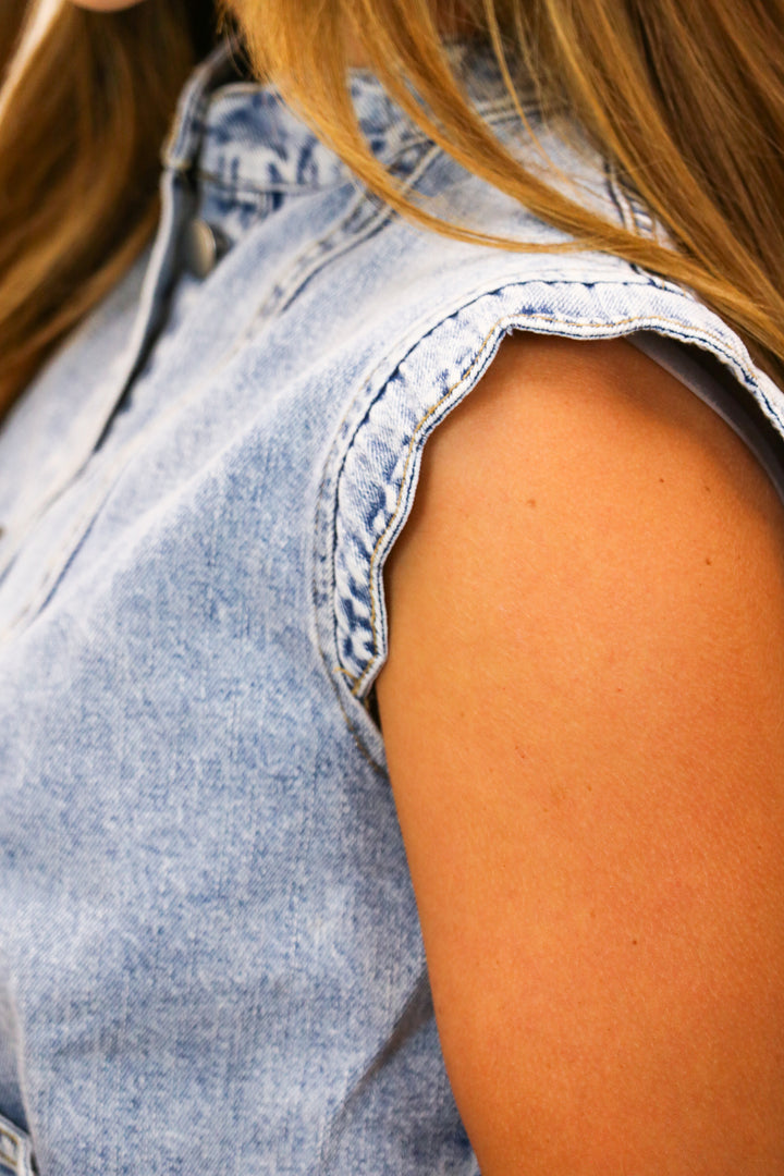 For The Girls Button Up Denim Vest