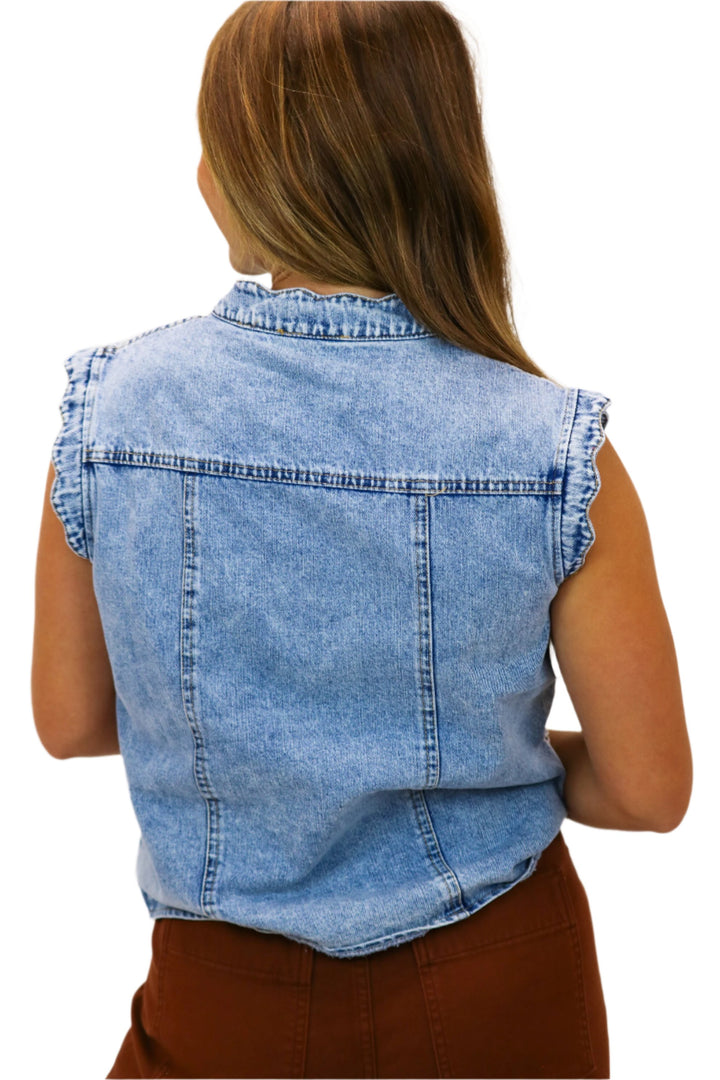 For The Girls Button Up Denim Vest