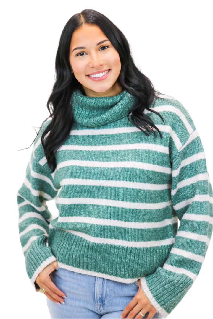 Josephine Stripe Sweater, Evergreen