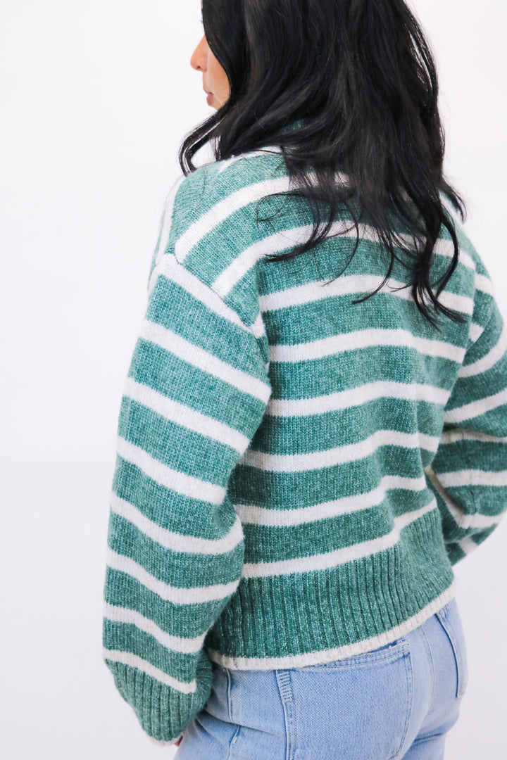 Josephine Stripe Sweater, Evergreen