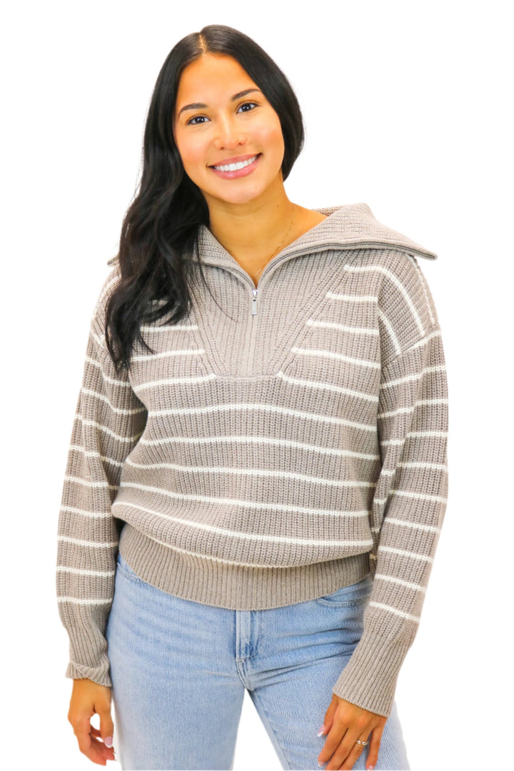 Villa Half Zip Sweater, Heather Taupe