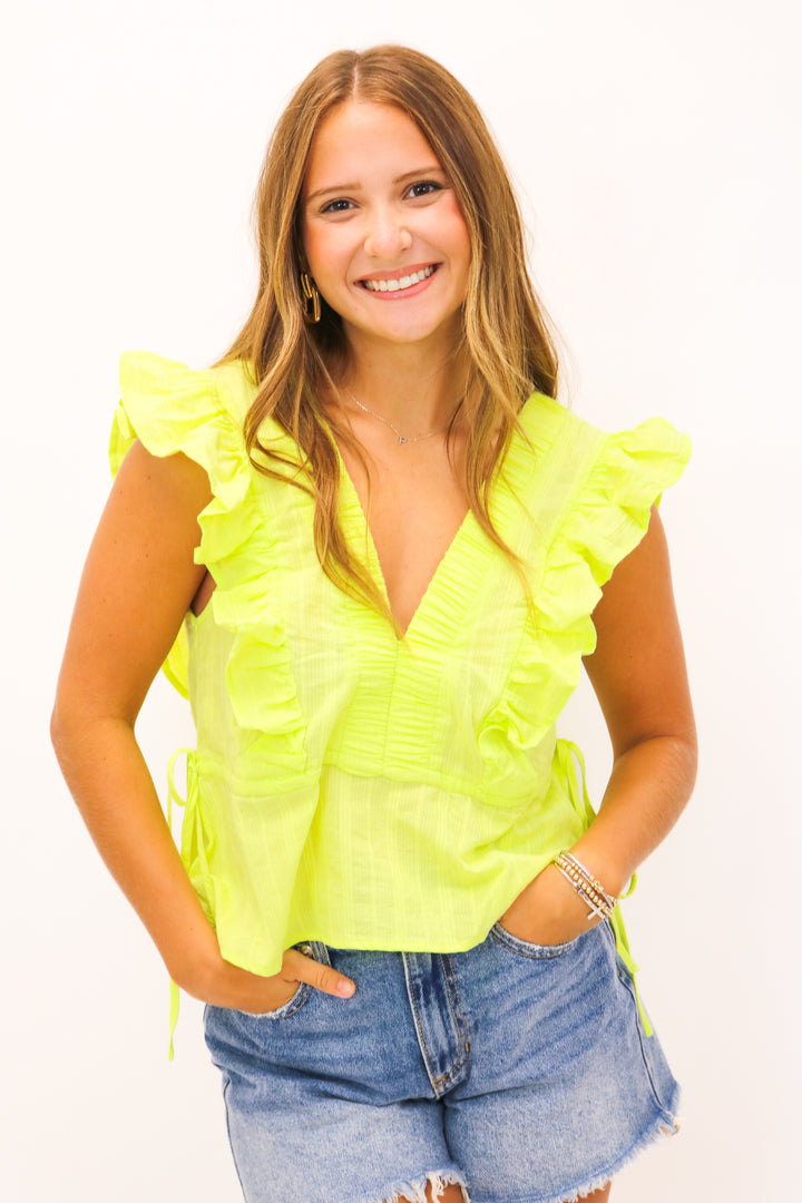 True Colors Ruffle Top, Lime Green