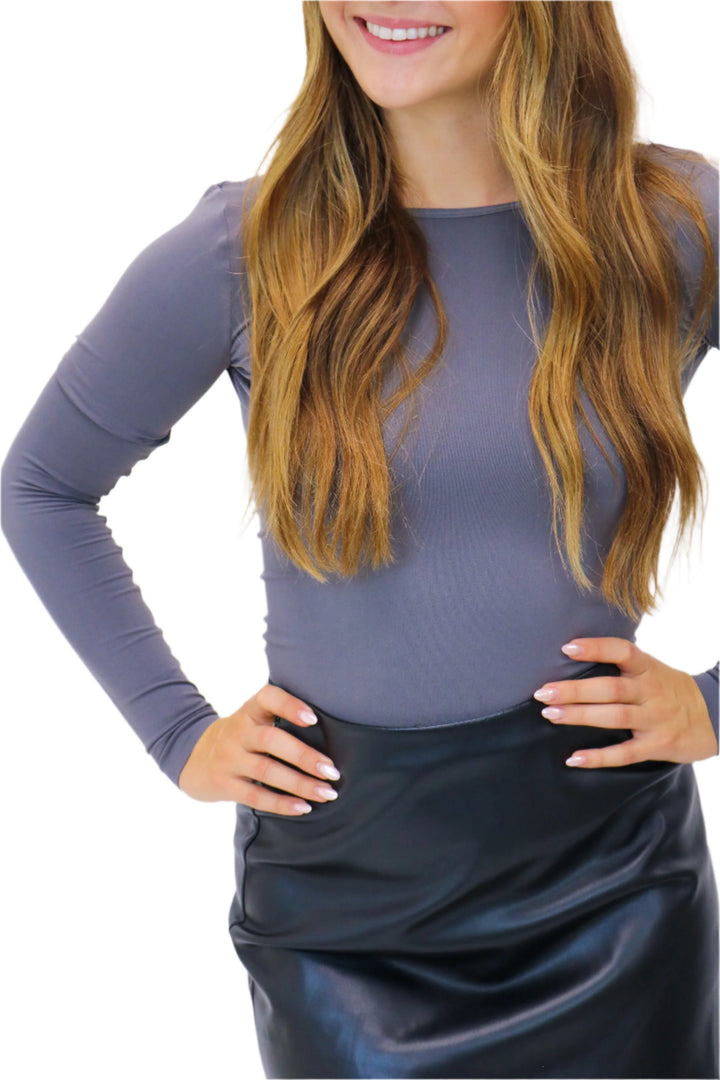 Low Back Seamless Long Sleeve, Dark Grey