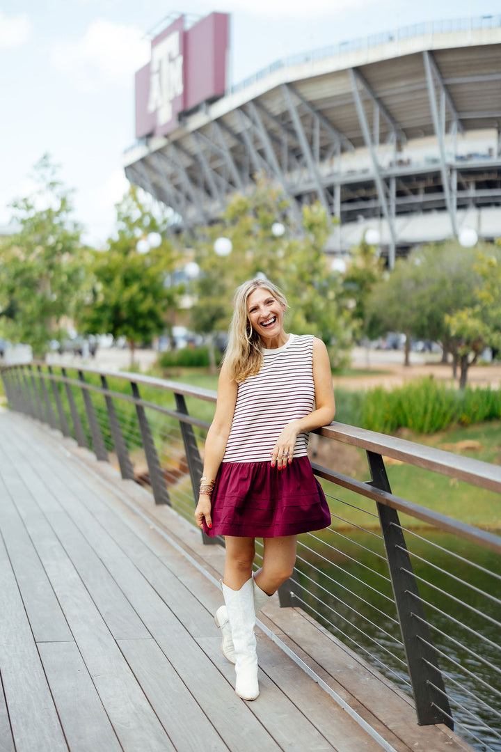 Boys Are Back Striped Knit Dress, Maroon