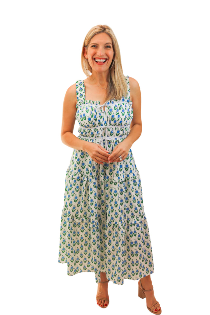 Flower Shop Midi Dress, Blue/Green