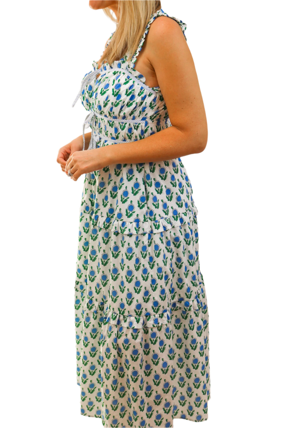 Flower Shop Midi Dress, Blue/Green