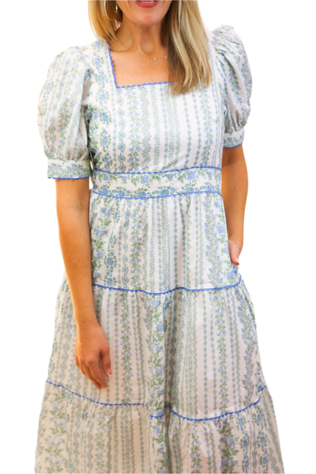 Paris for the Weekend Midi Dress, Blue/Green Combo