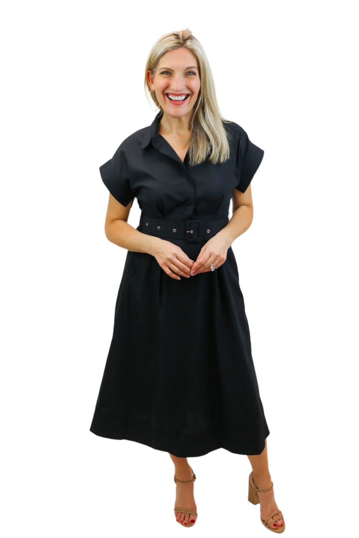 High Class Belted Midi Dress, Black