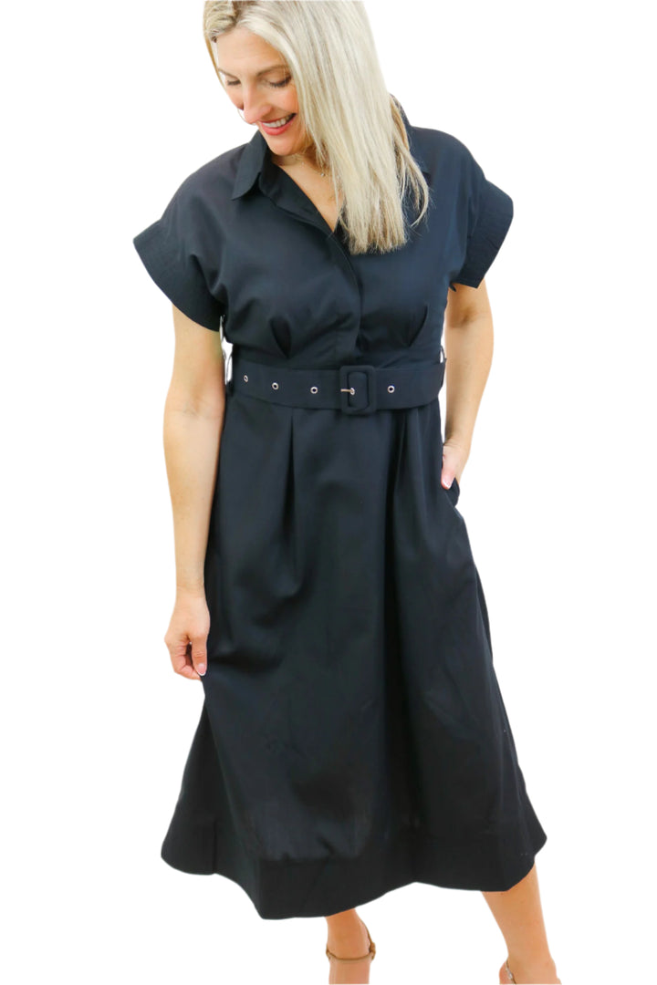 High Class Belted Midi Dress, Black