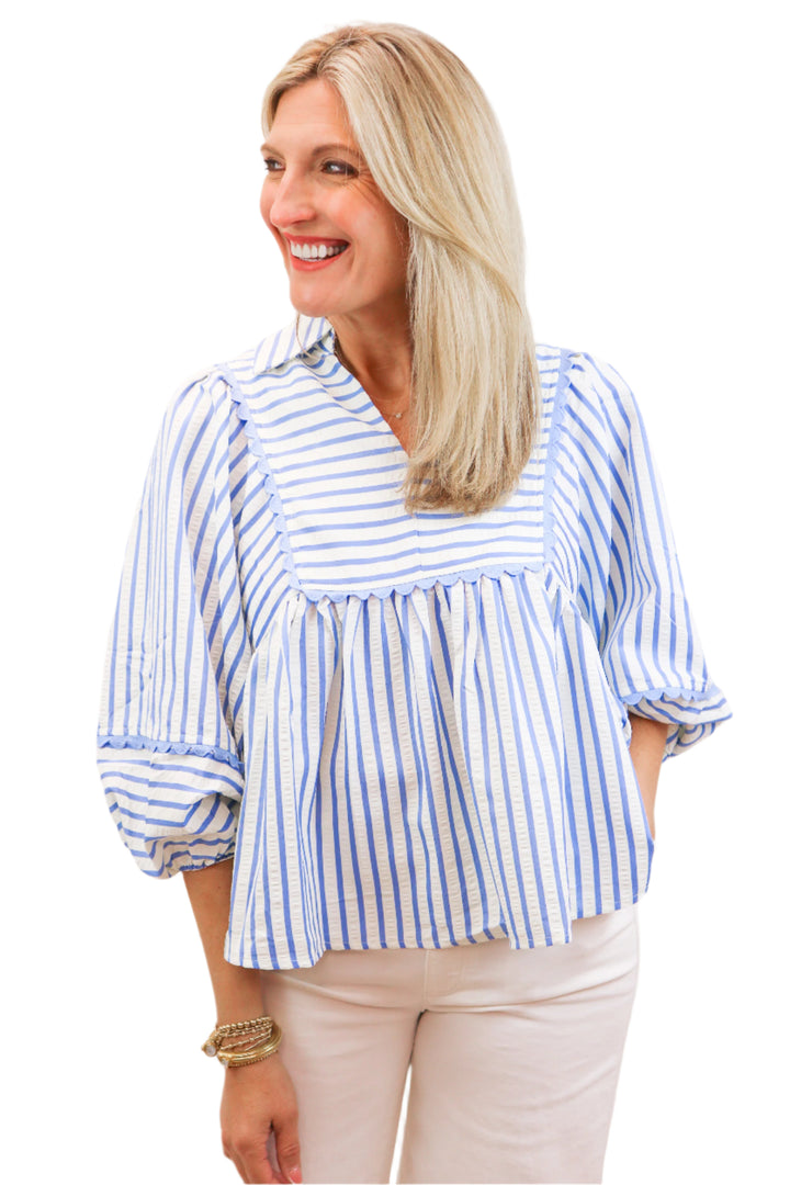 Set Sail Striped Top, Blue/Ivory