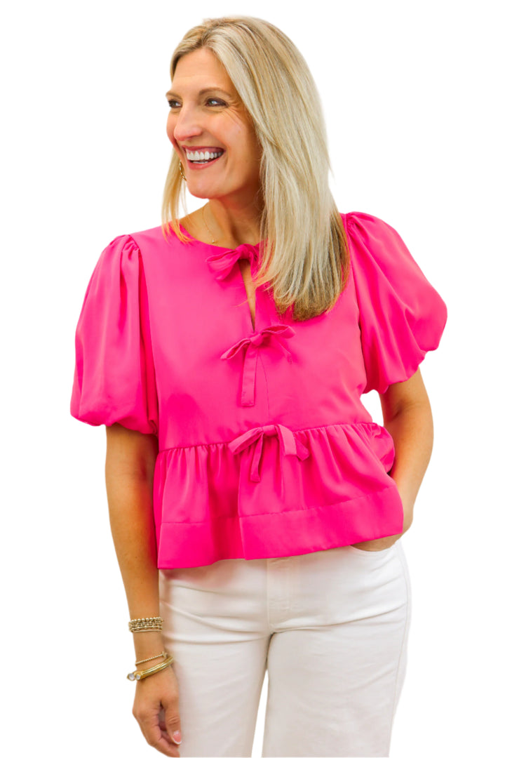 Here And Now Bow Front Top, Hot Pink