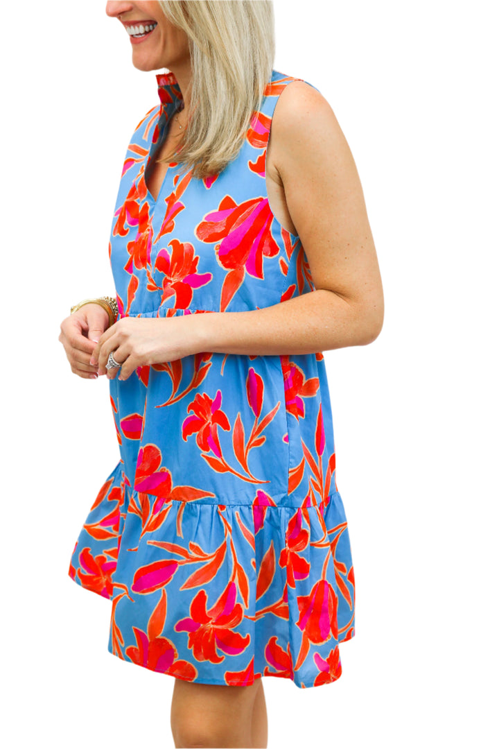 Bora Bora Mini Dress, Blue/Orange Combo