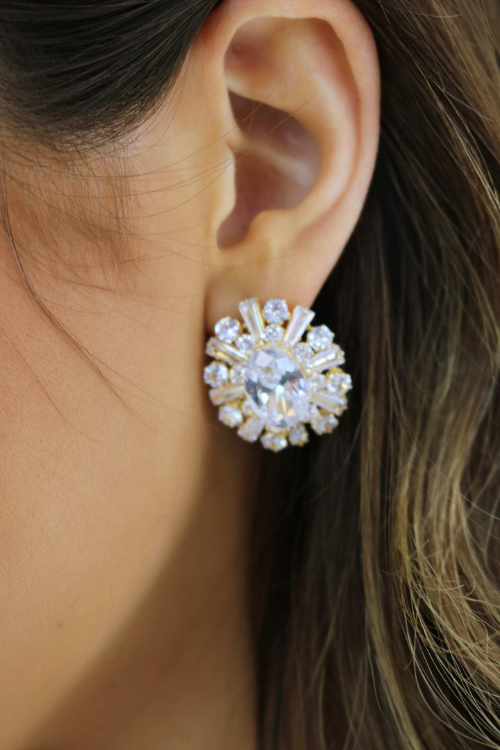 Steal the Spotlight Rhinestone Stud Earrings, Gold