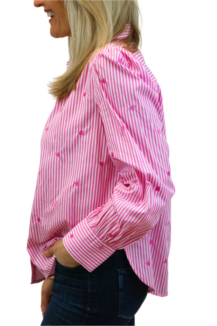 Heart On My Sleeve Pinstripe Button Down, Pink