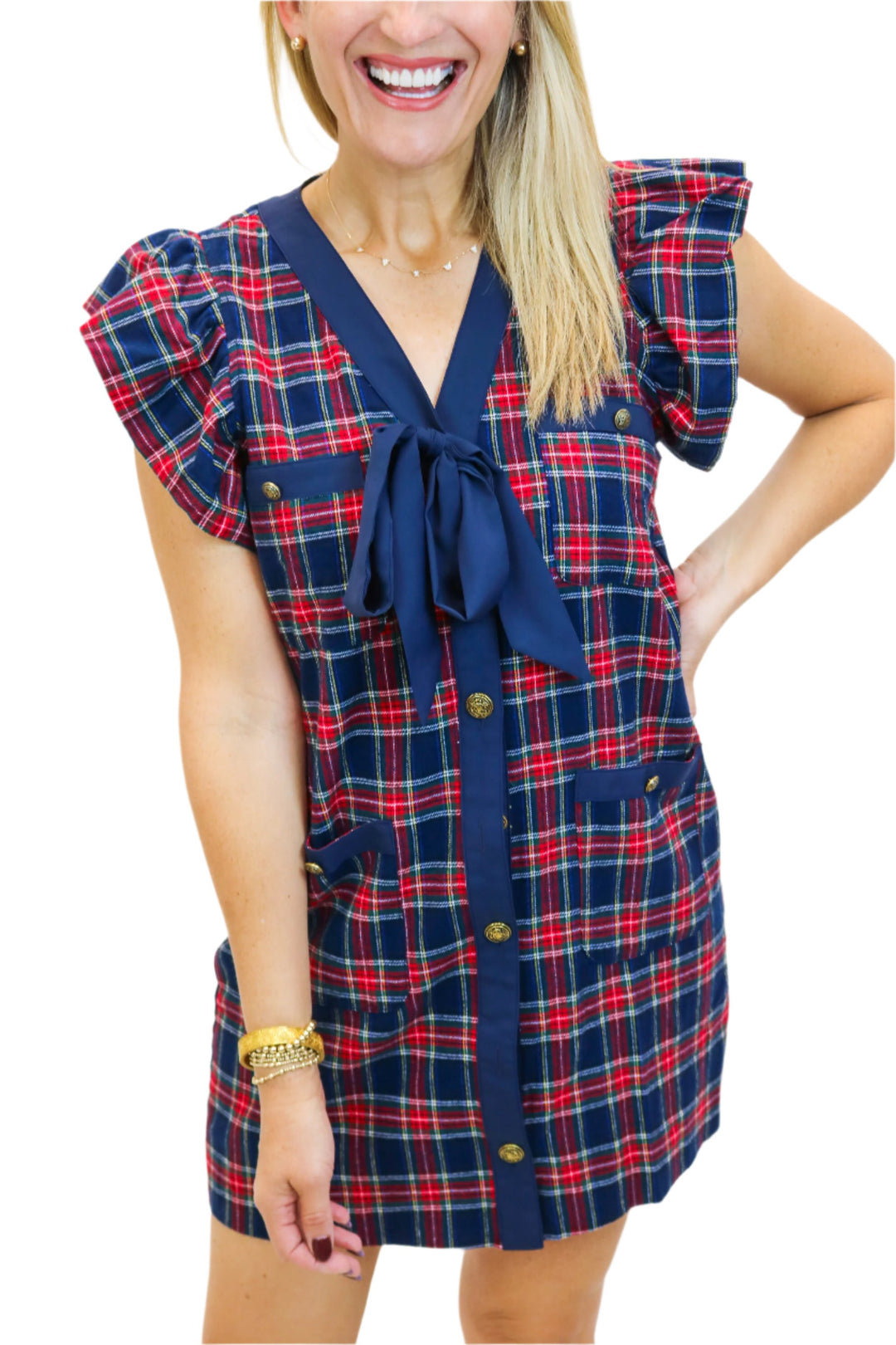 Dressed To Impress Plaid Dress, Navy