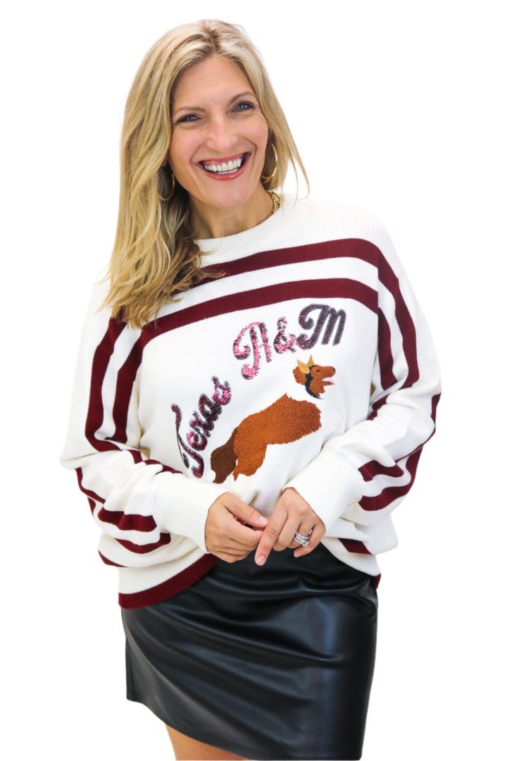 Maroon & White Stripe Collie Dog Sweater