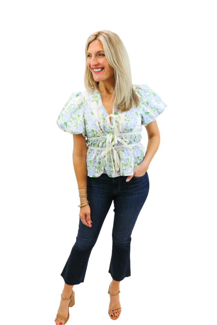 Let It Be Puff Sleeve Top, Green Combo